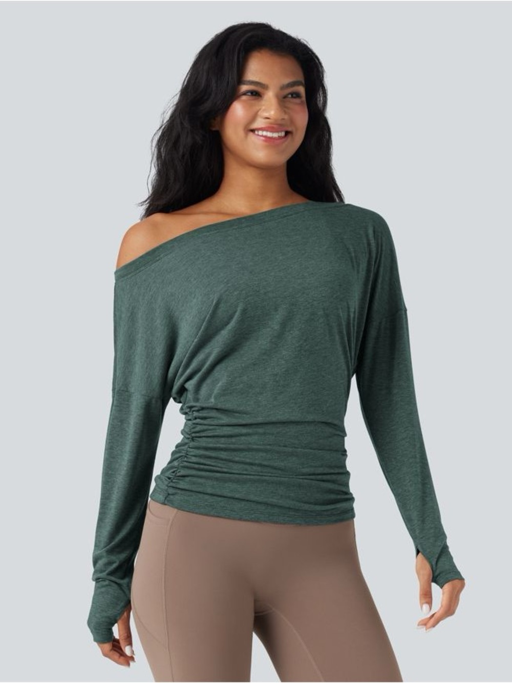 Halara One Shoulder Long Sleeve Ruched Yoga Sports Top β Size Large